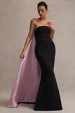 She's Trouble Black Bandeau Maxi Dress With Pink Cape