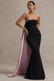 She's Trouble Black Bandeau Maxi Dress With Pink Cape