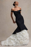 The Greatest Black & Cream Bardot Maxi Dress With Tulle Skirt