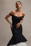 The Greatest Black & Cream Bardot Maxi Dress With Tulle Skirt