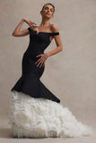 The Greatest Black & Cream Bardot Maxi Dress With Tulle Skirt