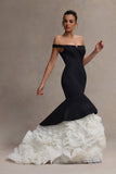 The Greatest Black & Cream Bardot Maxi Dress With Tulle Skirt