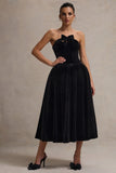 Hepburn Black Velvet Bandeau Midi Dress With Bow