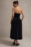 Hepburn Black Velvet Bandeau Midi Dress With Bow