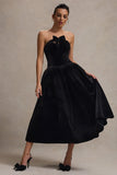 Hepburn Black Velvet Bandeau Midi Dress With Bow