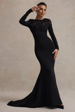 Campbell Black Long-Sleeve Maxi Dress With Lace Detail