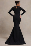 Campbell Black Long-Sleeve Maxi Dress With Lace Detail