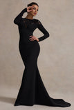 Campbell Black Long-Sleeve Maxi Dress With Lace Detail
