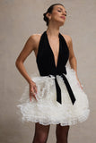 Meringue Black Velvet Plunge-Neck Mini Dress With Tulle Skirt