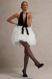 Meringue Black Velvet Plunge-Neck Mini Dress With Tulle Skirt