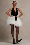 Meringue Black Velvet Plunge-Neck Mini Dress With Tulle Skirt