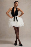 Meringue Black Velvet Plunge-Neck Mini Dress With Tulle Skirt