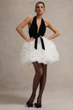 Meringue Black Velvet Plunge-Neck Mini Dress With Tulle Skirt