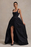 Infinite Black Strappy Maxi Dress With Volume High-Low Skirt