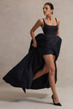 Infinite Black Strappy Maxi Dress With Volume High-Low Skirt