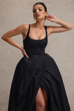 Infinite Black Strappy Maxi Dress With Volume High-Low Skirt