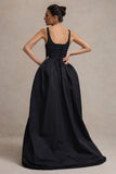 Infinite Black Strappy Maxi Dress With Volume High-Low Skirt