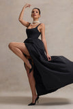 Infinite Black Strappy Maxi Dress With Volume High-Low Skirt