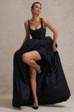 Infinite Black Strappy Maxi Dress With Volume High-Low Skirt
