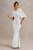 Kianne White Draped Short-Sleeve Maxi Dress