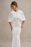 Kianne White Draped Short-Sleeve Maxi Dress