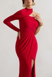 Tyla Red Asymmetric High-Neck Split Maxi Dress