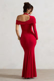Tyla Red Asymmetric High-Neck Split Maxi Dress