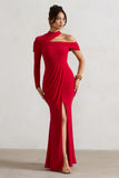 Tyla Red Asymmetric High-Neck Split Maxi Dress