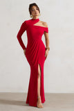 Tyla Red Asymmetric High-Neck Split Maxi Dress