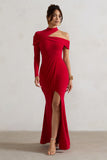Tyla Red Asymmetric High-Neck Split Maxi Dress