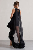 Lacie Black Sleeveless Mini Dress With Tulle Overlay