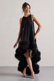 Lacie Black Sleeveless Mini Dress With Tulle Overlay