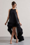 Lacie Black Sleeveless Mini Dress With Tulle Overlay