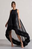 Lacie Black Sleeveless Mini Dress With Tulle Overlay