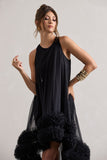 Lacie Black Sleeveless Mini Dress With Tulle Overlay