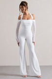 Shannon White Ruched Halter-Neck Flared-Leg Jumpsuit