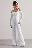 Shannon White Ruched Halter-Neck Flared-Leg Jumpsuit