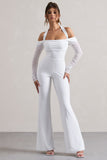 Shannon White Ruched Halter-Neck Flared-Leg Jumpsuit