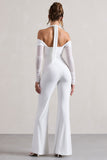 Shannon White Ruched Halter-Neck Flared-Leg Jumpsuit