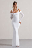 Malisha White Halter-Neck Long-Sleeve Maxi Dress