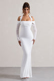 Malisha White Halter-Neck Long-Sleeve Maxi Dress