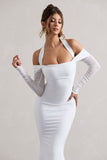 Malisha White Halter-Neck Long-Sleeve Maxi Dress