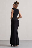 Kadie Black Sleeveless Gathered Maxi Dress With Drape