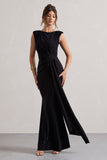 Kadie Black Sleeveless Gathered Maxi Dress With Drape