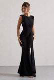 Kadie Black Sleeveless Gathered Maxi Dress With Drape