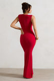 Kadie Red Sleeveless Gathered Maxi Dress With Drape