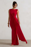 Kadie Red Sleeveless Gathered Maxi Dress With Drape