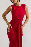 Kadie Red Sleeveless Gathered Maxi Dress With Drape