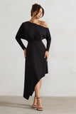 Lori Black Asymmetric Long-Sleeve Maxi Dress