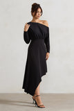 Lori Black Asymmetric Long-Sleeve Maxi Dress